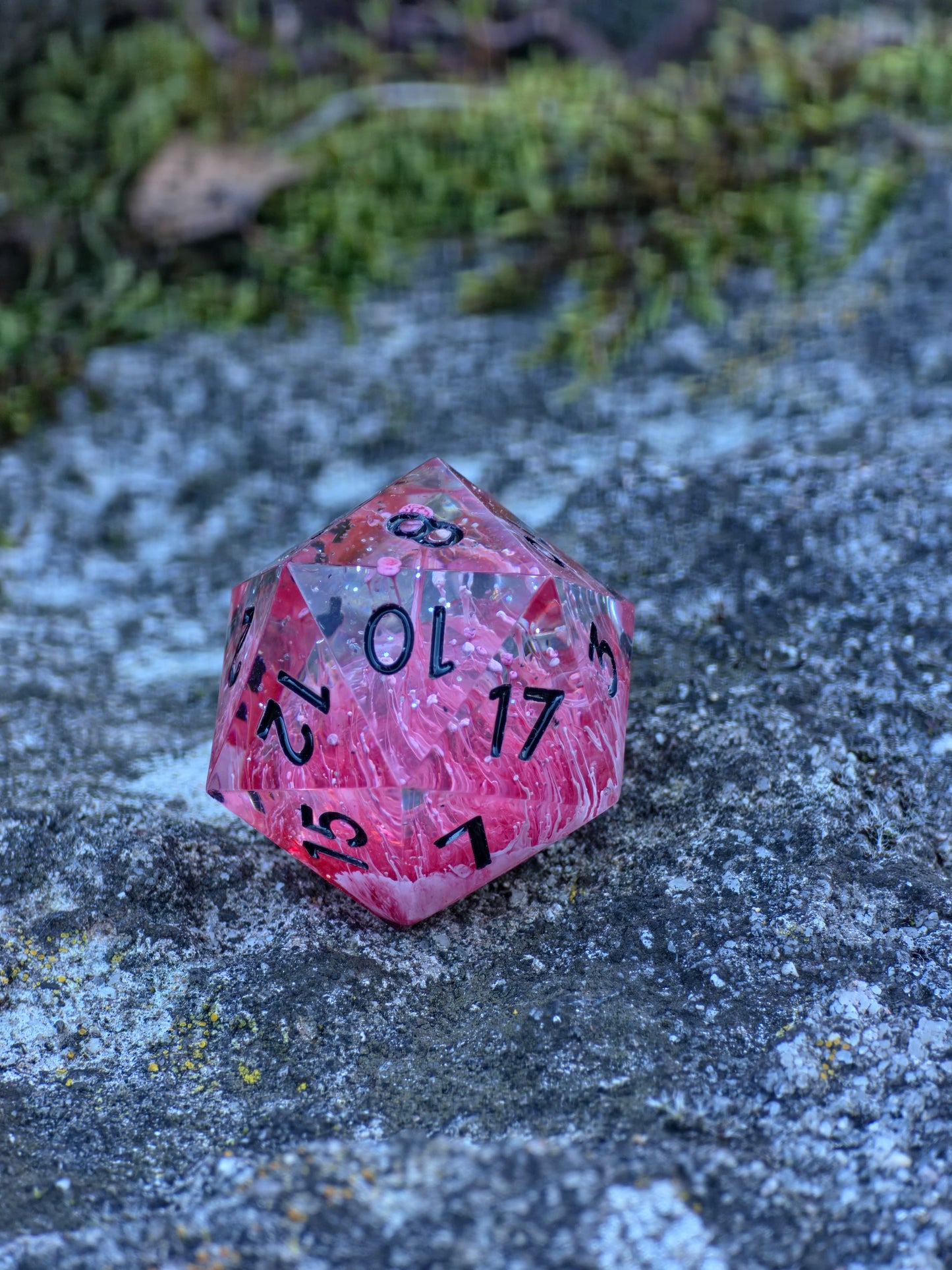 Polyedrischer Einzelner D20 –Petri D20 Rot Weiß Pilz Stil – Handgemachter Resin Würfel mit Petri Effekt | Mushroom Dice TTRPG Pen and paper