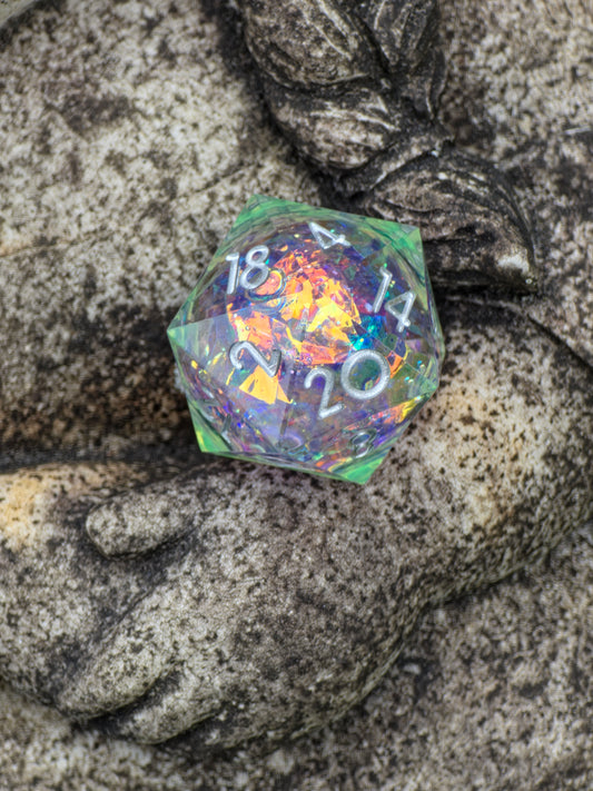 Einzeln D20 Liquid Core Acid Zitrone – Handgemachter Resin Würfel für DnD, Pen and Paper & TTRPG